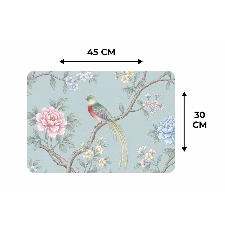 Vogel - Bloemen - Kleurrijk Placemat vinyl groot -specs