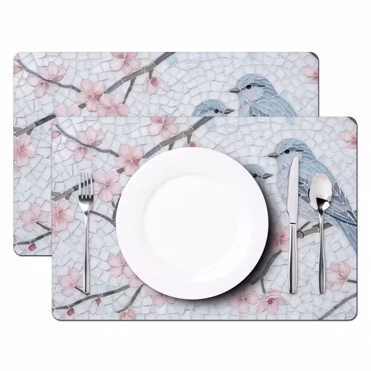 Vogel - Bloemen - Natuur - Mozaïek - Roze Placemat vinyl groot -zzsfeer2_Kitchenyeah-website