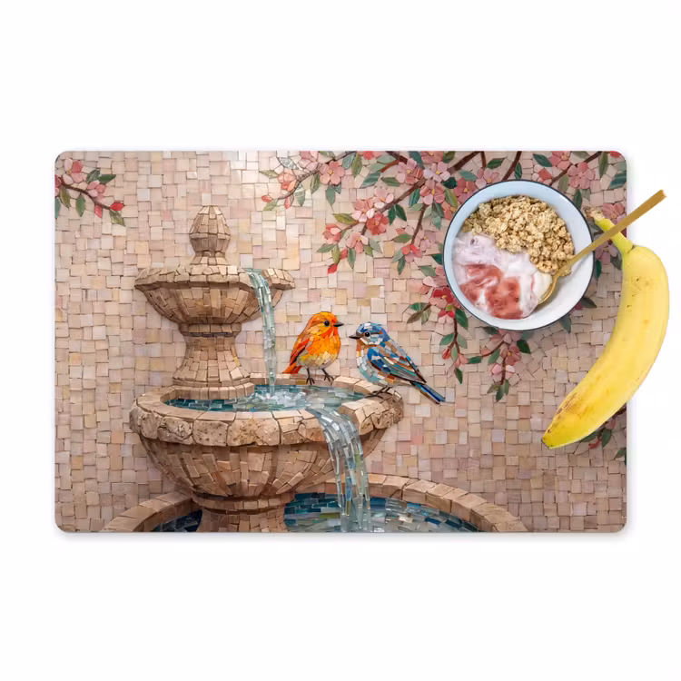 Vogel - fontein - mozaiek - kleurrijk - dieren Placemat vinyl groot -zzzproduct_Kitchenyeah-website