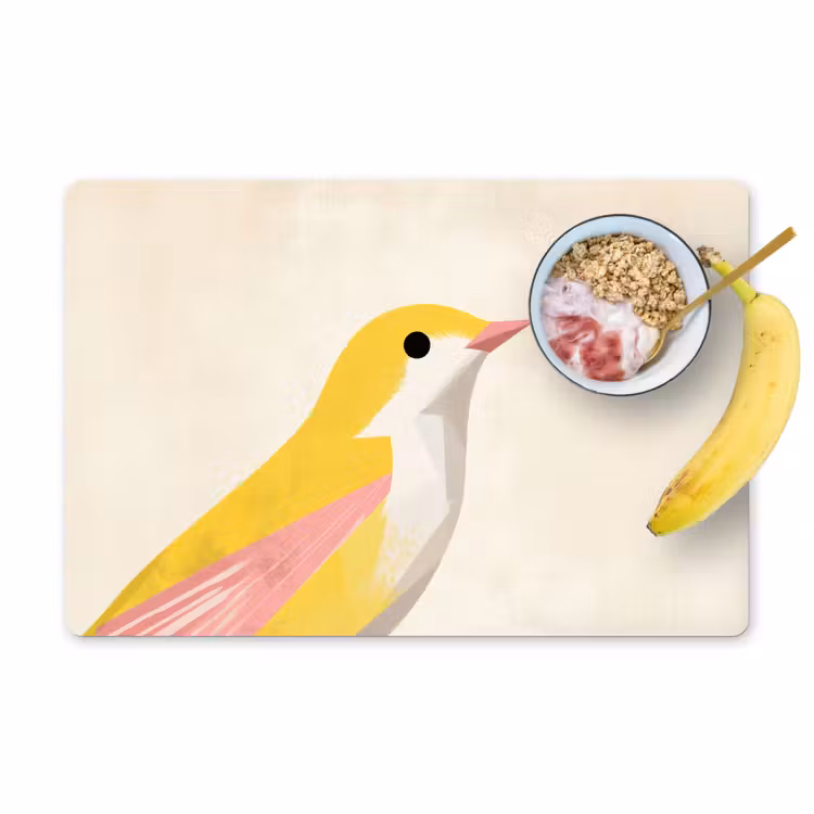 Vogel - Minimalistisch - Geel Placemat vinyl groot -zzzproduct_Kitchenyeah-website