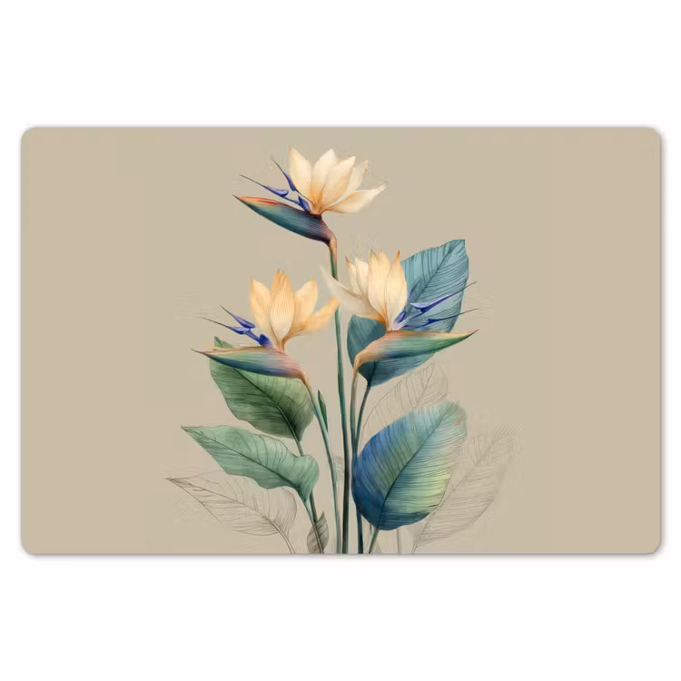 Paradijsvogelbloemen - Blauwgroene bladeren - Beige Placemat vinyl groot -zzsfeer1_Kitchenyeah-website