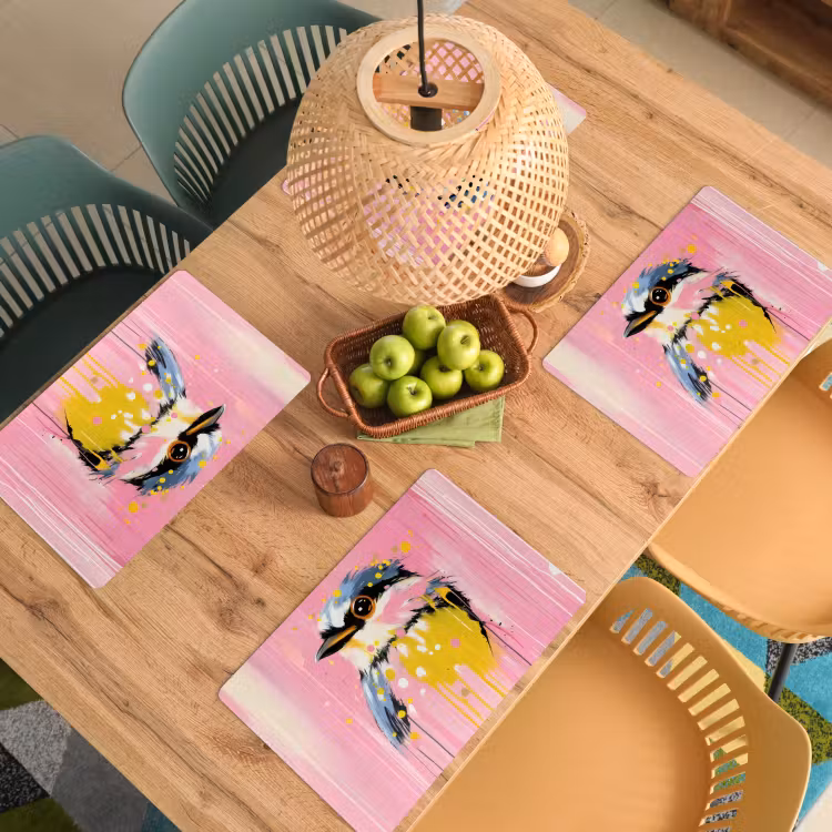 Vogel - Roze - Geel - Blauw Placemat vinyl groot -zzsfeer5_Kitchenyeah-website