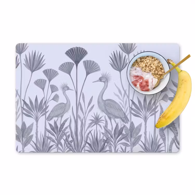 Vogel - Tropisch - Illustratie - Blauwgrijs - Natuur Placemat vinyl groot -zzzproduct_Kitchenyeah-website