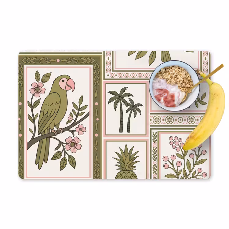 Vogel - Tropisch - Patroon - Decoratief - Groen Placemat vinyl groot -zzzproduct_Kitchenyeah-website