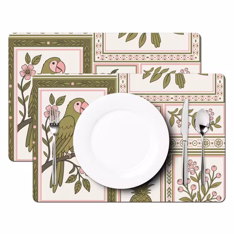 Vogel - Tropisch - Patroon - Decoratief - Groen Placemat vinyl groot -zzsfeer2_Kitchenyeah-website