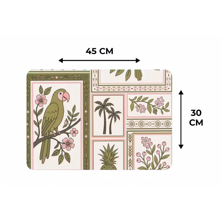 Vogel - Tropisch - Patroon - Decoratief - Groen Placemat vinyl groot -specs