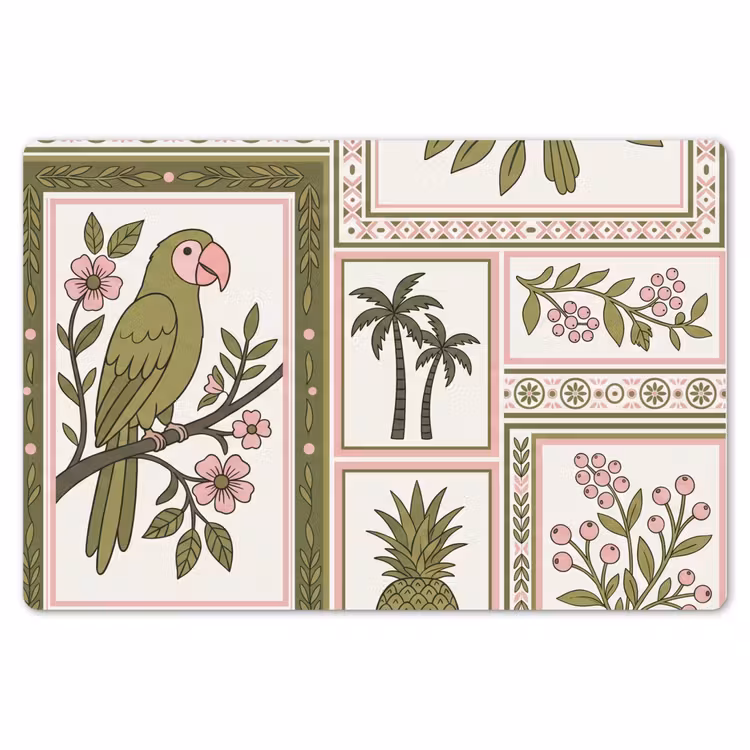 Vogel - Tropisch - Patroon - Decoratief - Groen Placemat vinyl groot -zzsfeer1_Kitchenyeah-website