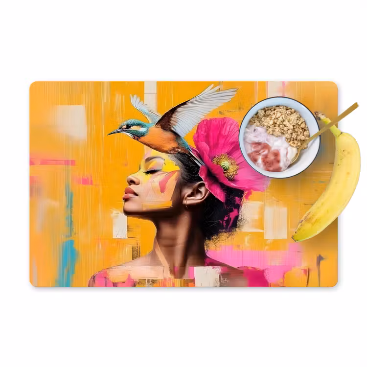 Vogel - Vrouw - Abstract - Bloem Placemat vinyl groot -zzzproduct_Kitchenyeah-website