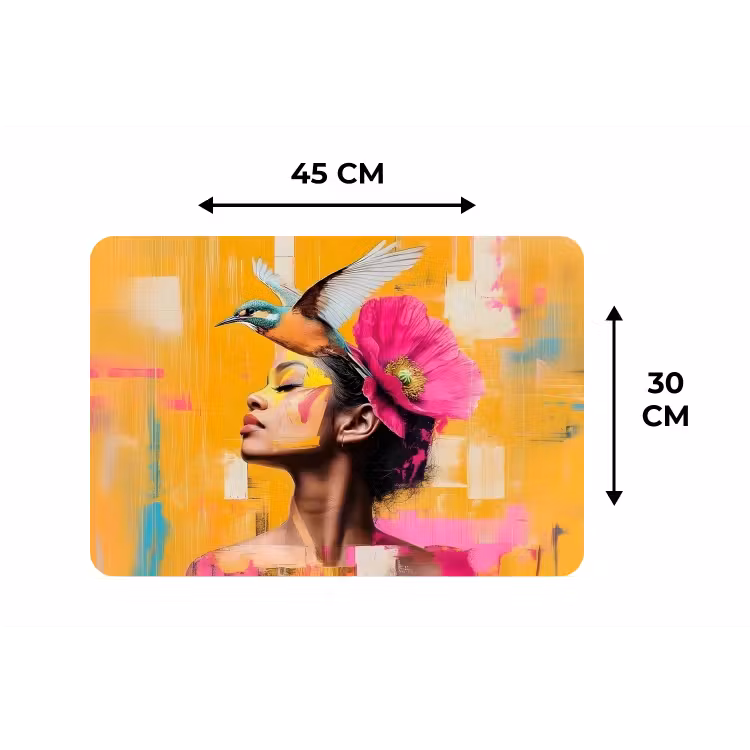 Vogel - Vrouw - Abstract - Bloem Placemat vinyl groot -specs
