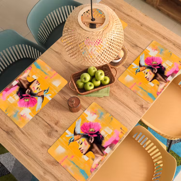 Vogel - Vrouw - Abstract - Bloem Placemat vinyl groot -zzsfeer5_Kitchenyeah-website