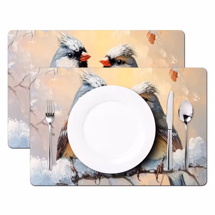 Vogels - Tak - Winter - Sneeuw Placemat vinyl groot -zzsfeer2_Kitchenyeah-website