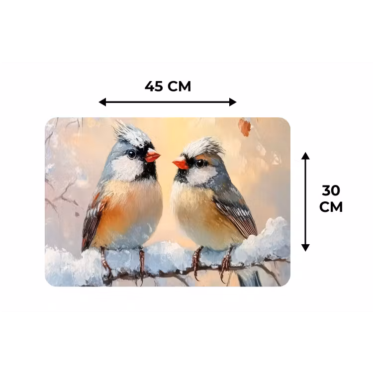 Vogels - Tak - Winter - Sneeuw Placemat vinyl groot -specs