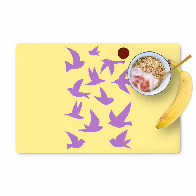 Vogels - Cirkel - Geel - Beweging Placemat vinyl groot -zzzproduct_Kitchenyeah-website