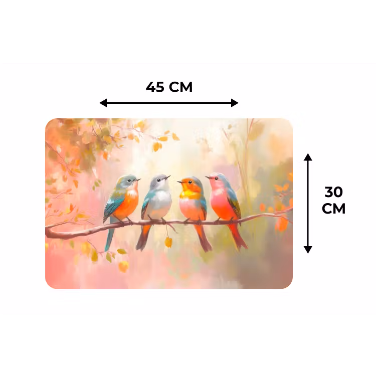 Vogels - Kleurrijk - Tak Placemat vinyl groot -specs