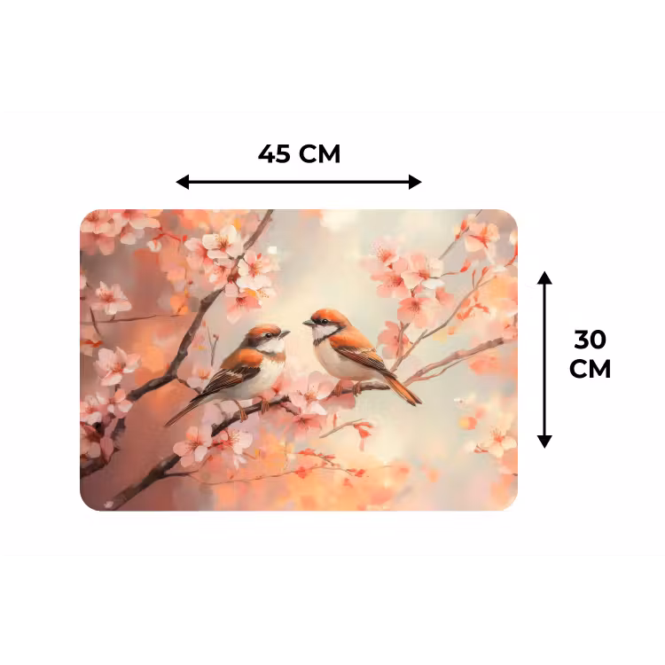 Vogels - Romantic - Bloesemtak Placemat vinyl groot -specs