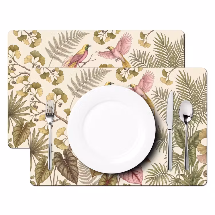 Vogels - Tropisch - Botanisch - Roze Placemat vinyl groot -zzsfeer2_Kitchenyeah-website