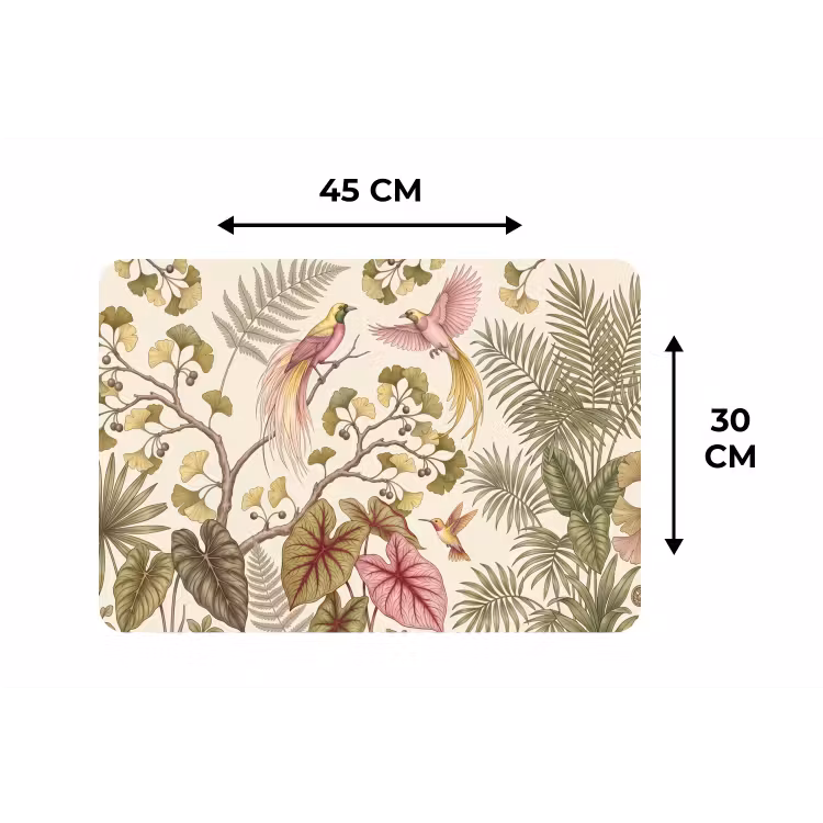 Vogels - Tropisch - Botanisch - Roze Placemat vinyl groot -specs