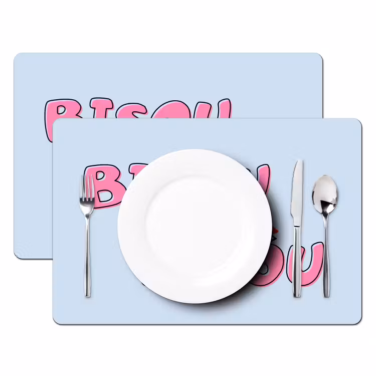 Bisou - Blauw - Roze - Lippen Placemat vinyl groot -zzsfeer2_Kitchenyeah-website