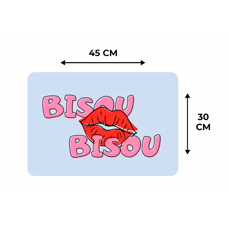 Bisou - Blauw - Roze - Lippen Placemat vinyl groot -specs