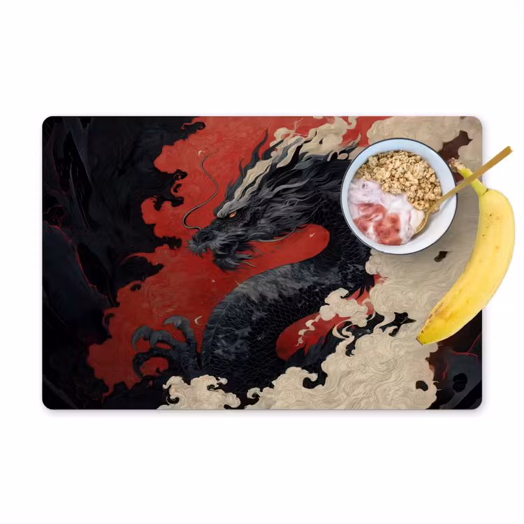 Zwarte draak - Rookwolken - Rood Placemat vinyl groot -zzzproduct_Kitchenyeah-website
