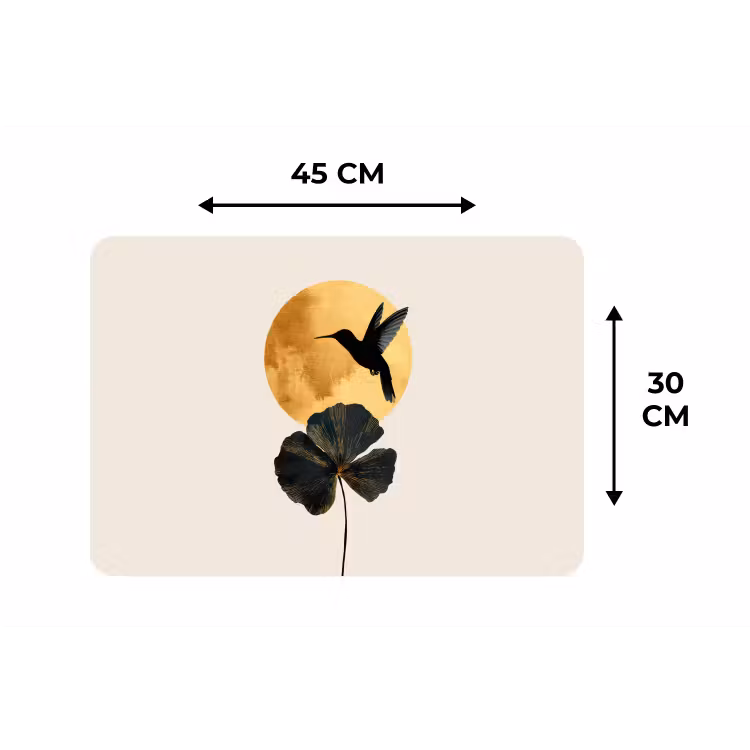 Zwarte kolibrie - Bloem - Gouden cirkel Placemat vinyl groot -specs