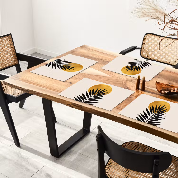 Zwart palmblad - Gouden cirkel - Beige achtergrond Placemat vinyl groot -zzsfeer4_Kitchenyeah-website