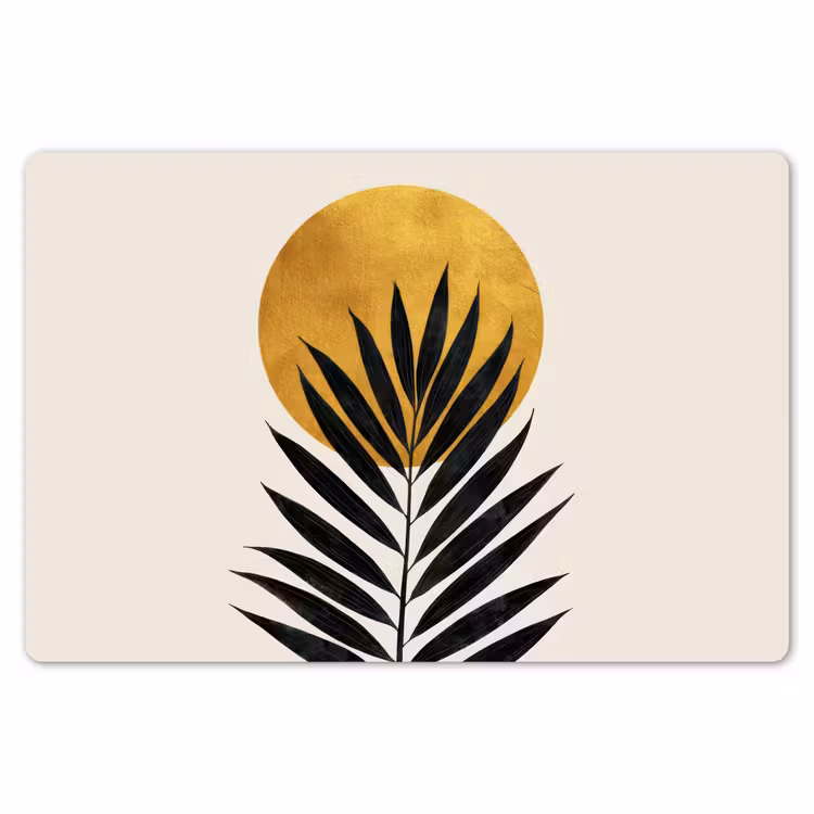 Zwart palmblad - Gouden cirkel - Beige achtergrond Placemat vinyl groot -zzsfeer1_Kitchenyeah-website