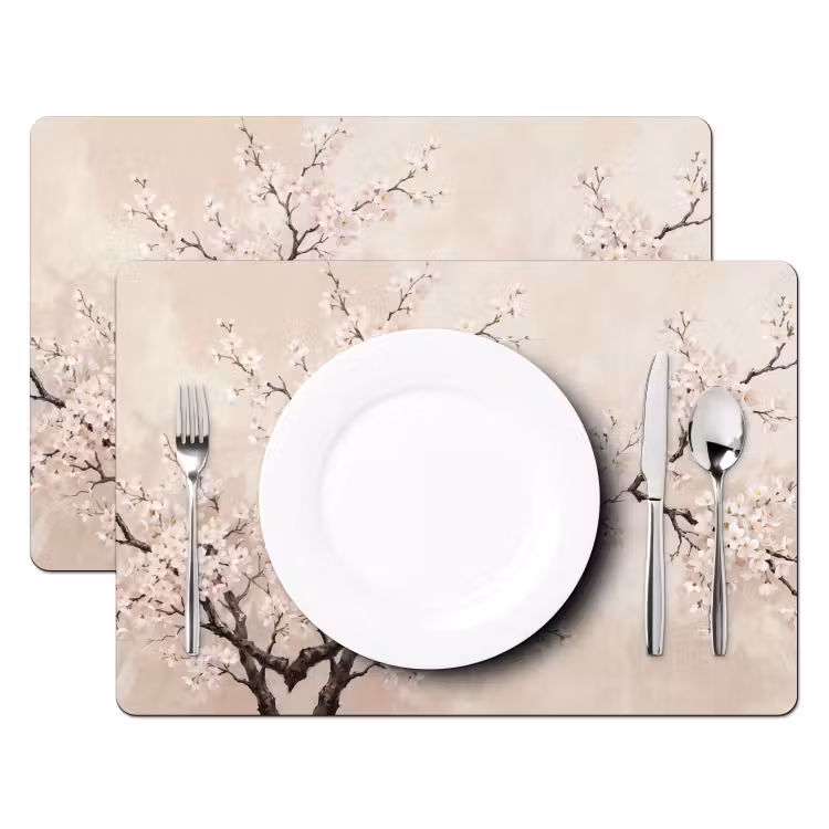 Bloesem - Illustratie - Taupe Placemat vinyl groot -zzsfeer2_Kitchenyeah-website