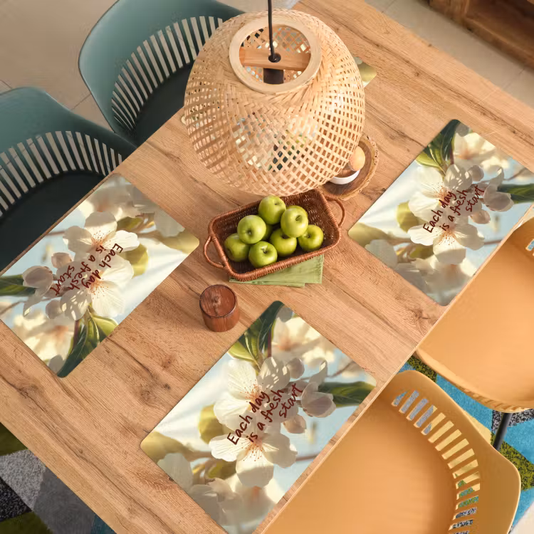 Bloesems - Zonlicht - Quote - Wit Placemat vinyl groot -zzsfeer5_Kitchenyeah-website