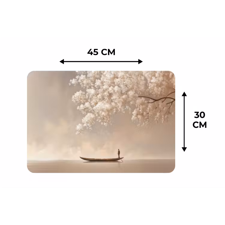 Bloesems - Wit - Boot - Minimalistisch Placemat vinyl groot -specs