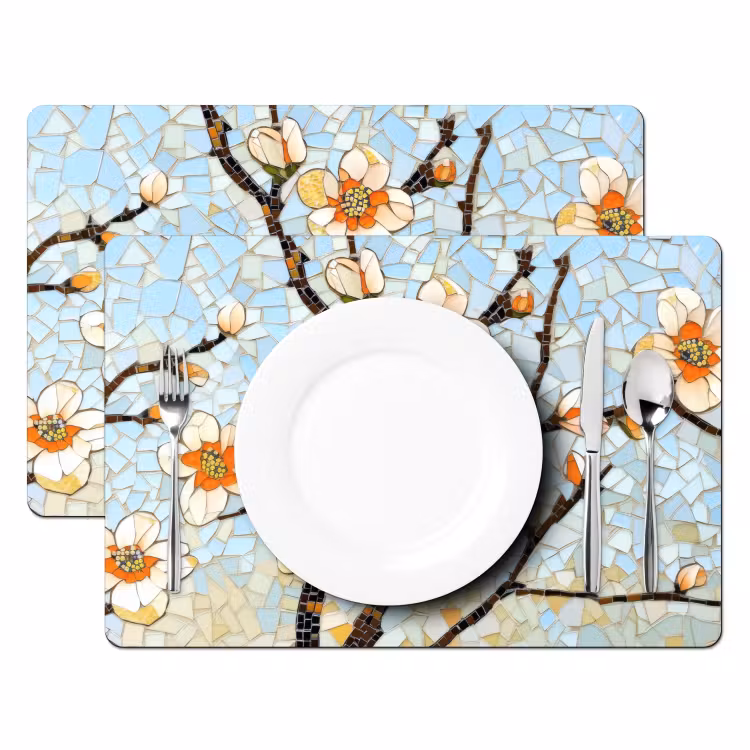 Bloesems - Wit - Mozaïek - Tak Placemat vinyl groot -zzsfeer2_Kitchenyeah-website