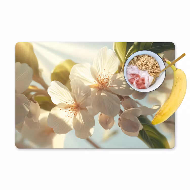 Bloesems - Wit - Zonnestralen - Bloemblaadjes Placemat vinyl groot -zzzproduct_Kitchenyeah-website