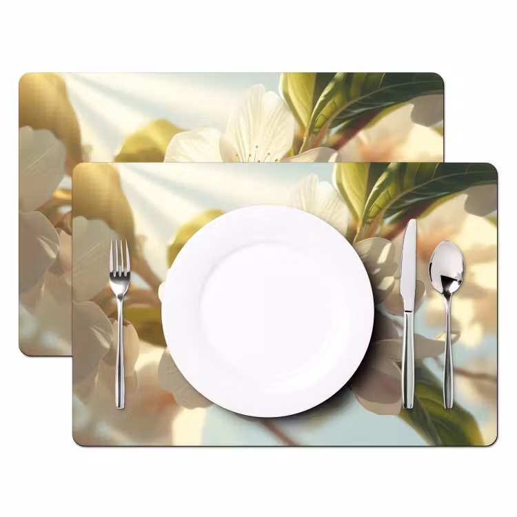 Bloesems - Wit - Zonnestralen - Bloemblaadjes Placemat vinyl groot -zzsfeer2_Kitchenyeah-website