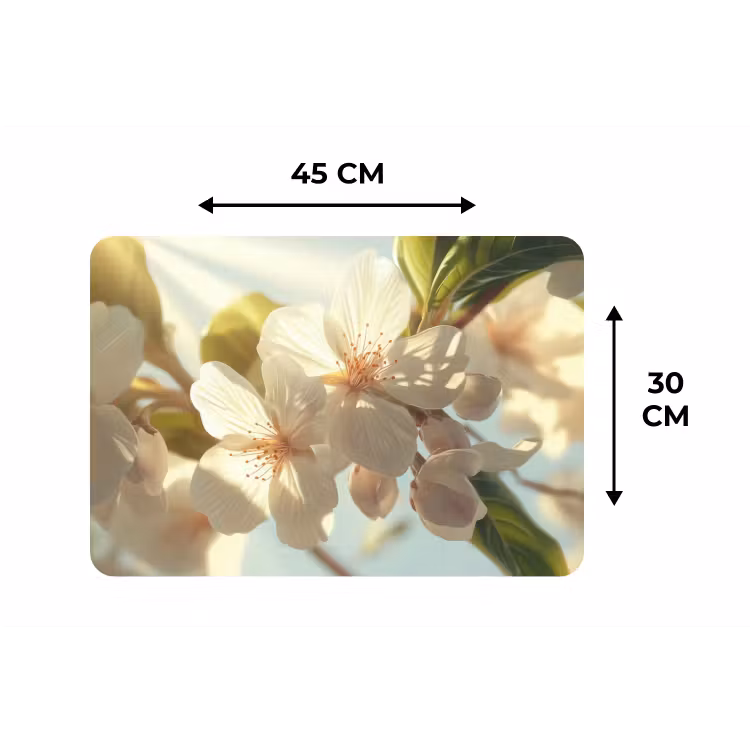 Bloesems - Wit - Zonnestralen - Bloemblaadjes Placemat vinyl groot -specs