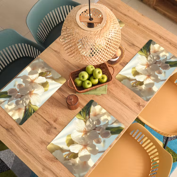 Bloesems - Wit - Zonnestralen - Bloemblaadjes Placemat vinyl groot -zzsfeer5_Kitchenyeah-website
