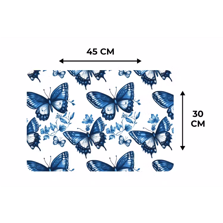 Blauw - Vlinders - Bloemen - Wit Placemat vinyl groot 368 -specs