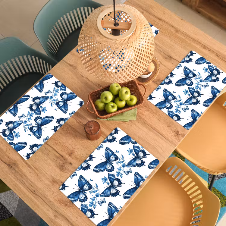 Blauw - Vlinders - Bloemen - Wit Placemat vinyl groot 368 -zzsfeer5_Kitchenyeah-website