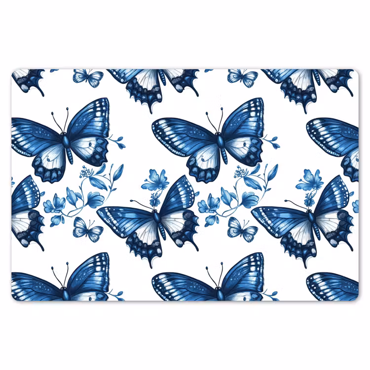Blauw - Vlinders - Bloemen - Wit Placemat vinyl groot 368 -zzsfeer1_Kitchenyeah-website