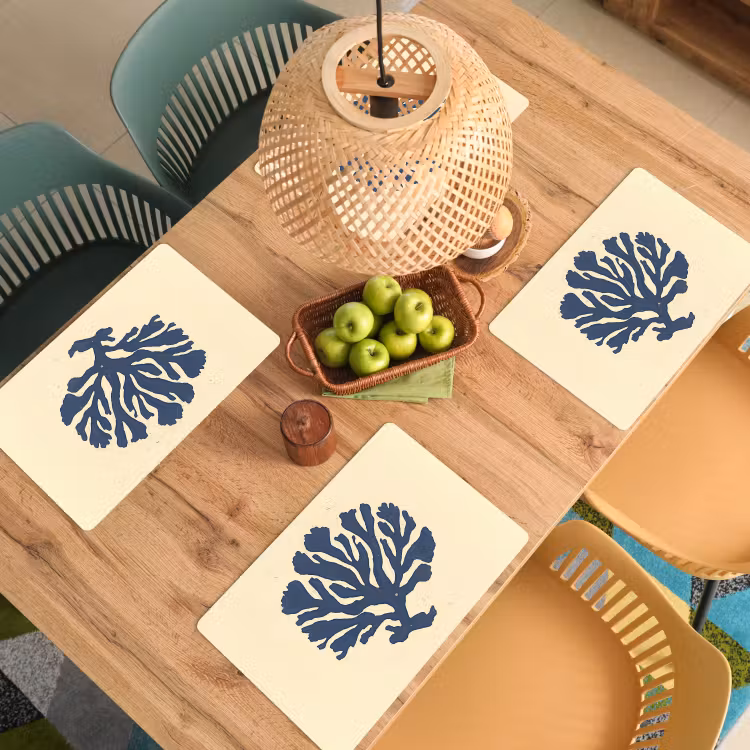 Blauw koraal - Vertakkingen - Beige Placemat vinyl groot -zzsfeer5_Kitchenyeah-website