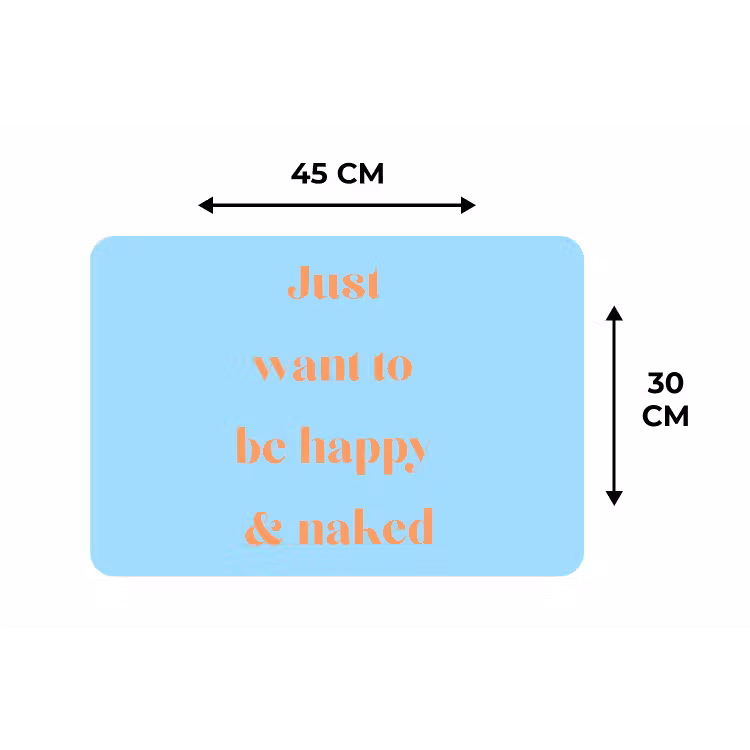 Blauw - Oranje - Just want to be happy & naked Placemat vinyl groot -specs