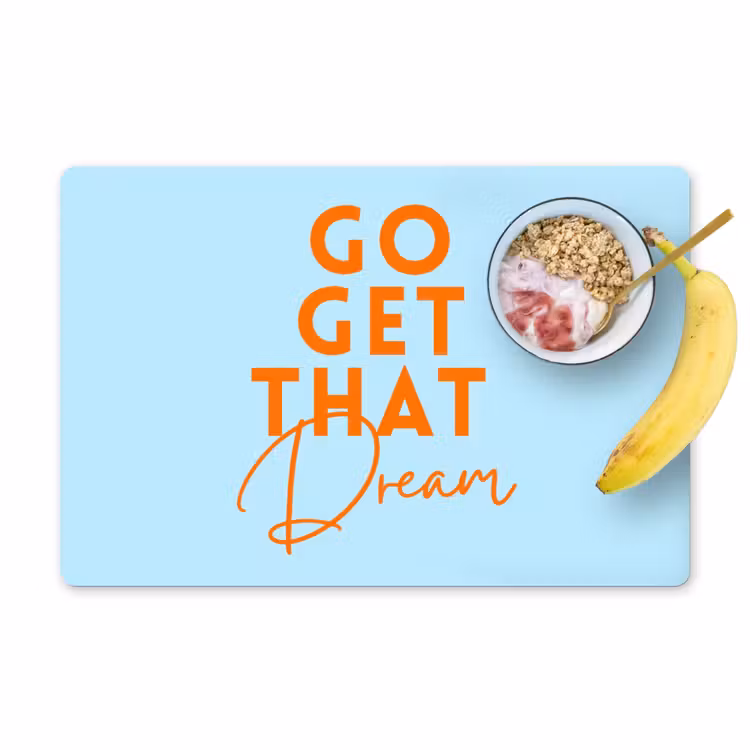 Blauw - Oranje - Tekst Placemat vinyl groot -zzzproduct_Kitchenyeah-website
