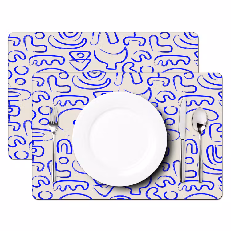 Blauw - Patroon - Abstract - Beige Placemat vinyl groot 368 -zzsfeer2_Kitchenyeah-website