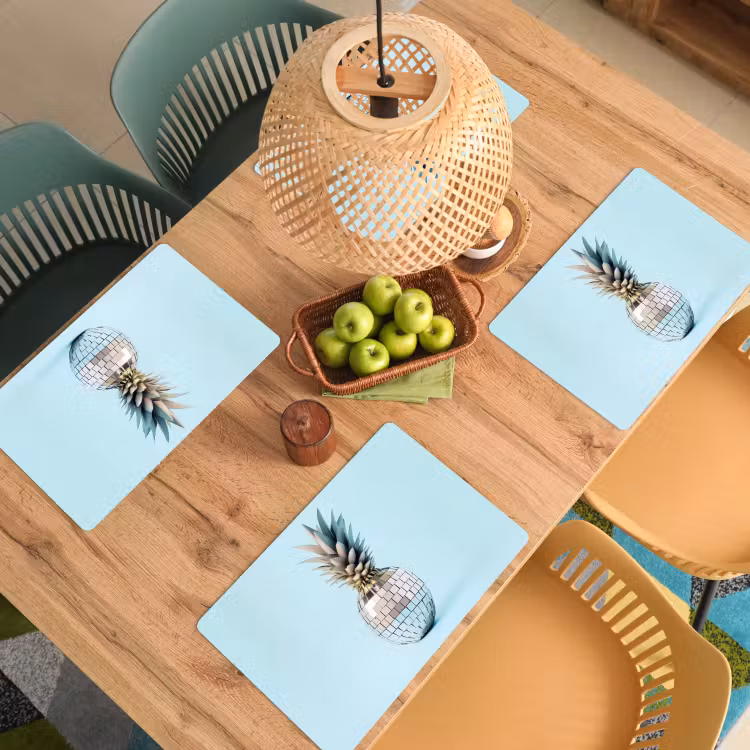 Blauw - Ananas - Disco - Discobal Placemat vinyl groot -zzsfeer5_Kitchenyeah-website