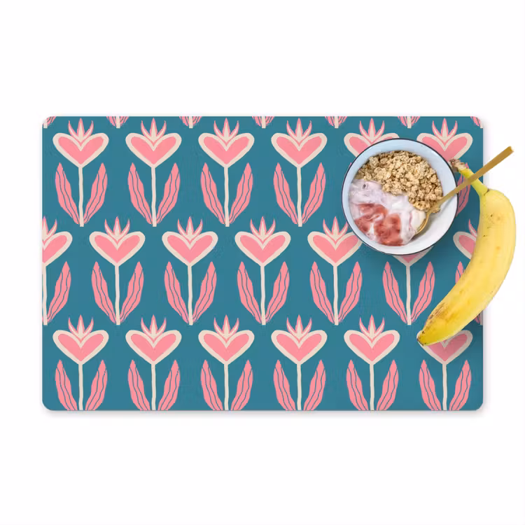 Blauw - Retro - Patroon - Hartjes Placemat vinyl groot 368 -zzzproduct_Kitchenyeah-website