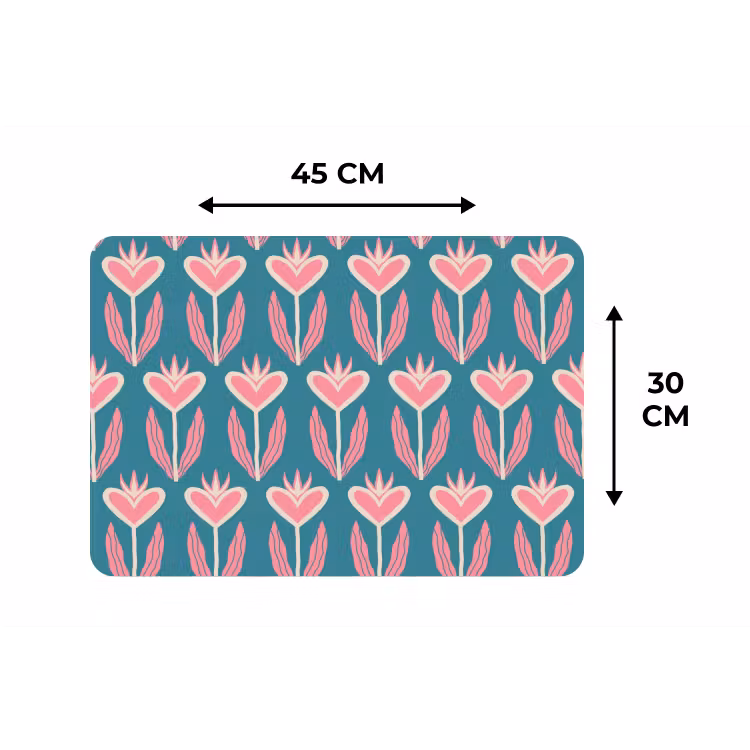 Blauw - Retro - Patroon - Hartjes Placemat vinyl groot 368 -specs