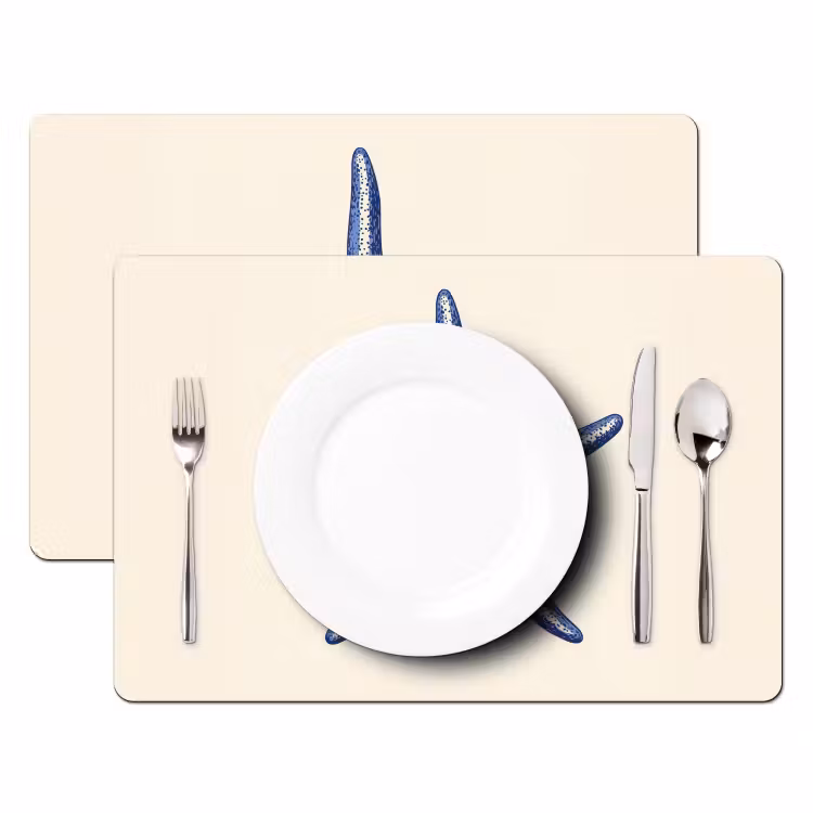 Blauwe zeester - Minimalistisch - Beige Placemat vinyl groot -zzsfeer2_Kitchenyeah-website