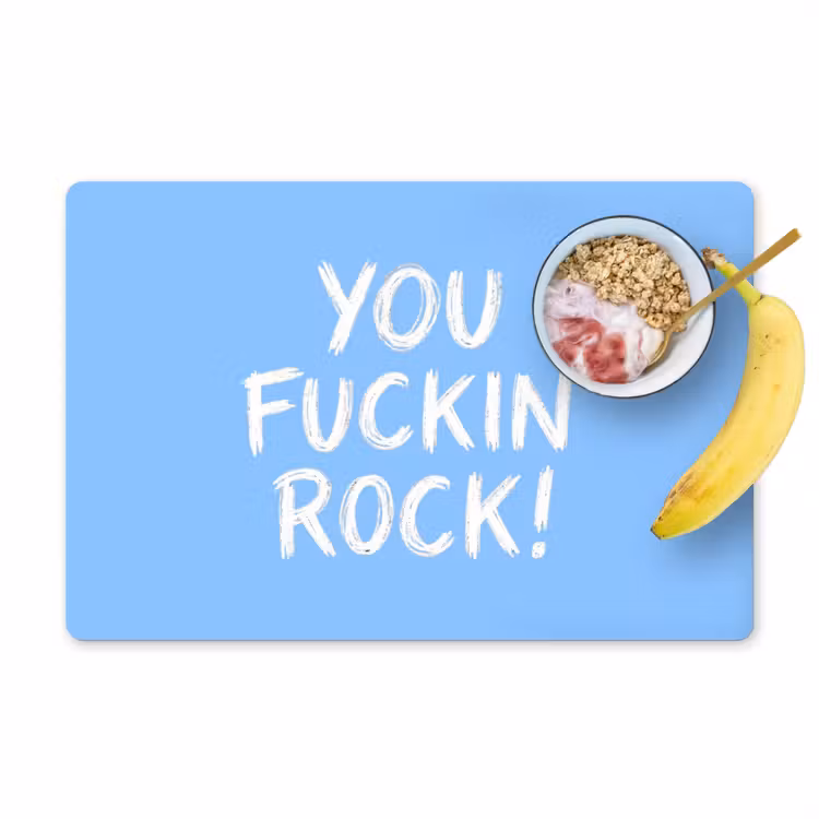 Blauw - Wit - You fuckin rock Placemat vinyl groot -zzzproduct_Kitchenyeah-website