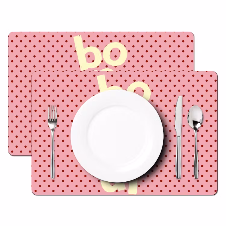 Bonjour - Stippen - Roze- Geel Placemat vinyl groot -zzsfeer2_Kitchenyeah-website