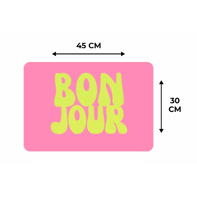 Bonjour - Roze - Fel groen Placemat vinyl groot -specs