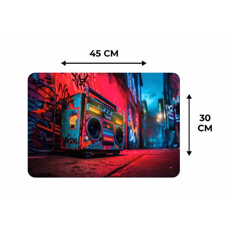 Boombox - Rood - Graffiti - Neon Placemat vinyl groot -specs